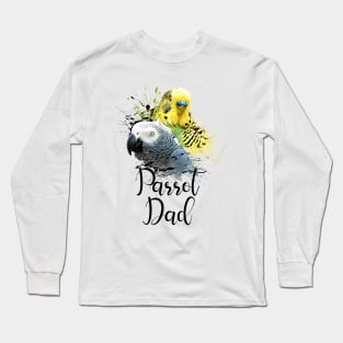 Parrot Dad Color Splatter Budgie and Grey Parrot White Long Sleeve T-Shirt